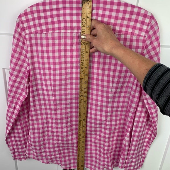 NWT J Crew Factory Button Front Blouse Pink Gingham Petite Medium PM - Picture 7 of 8
